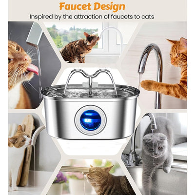 3.2L Cowhorn Model Pet Water Dispenser - Stainless Steel Automatic Water Fountain With 4 Replaceable Filters - 5 - CJ
