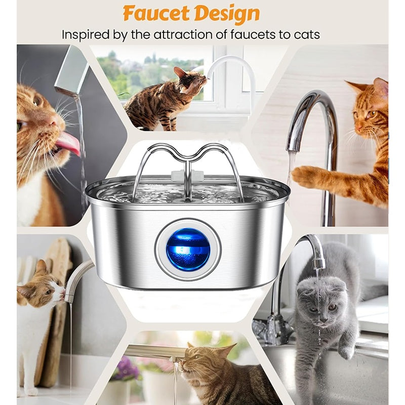 3.2L Cowhorn Model Pet Water Dispenser - Stainless Steel Automatic Water Fountain With 4 Replaceable Filters - 5 - CJ