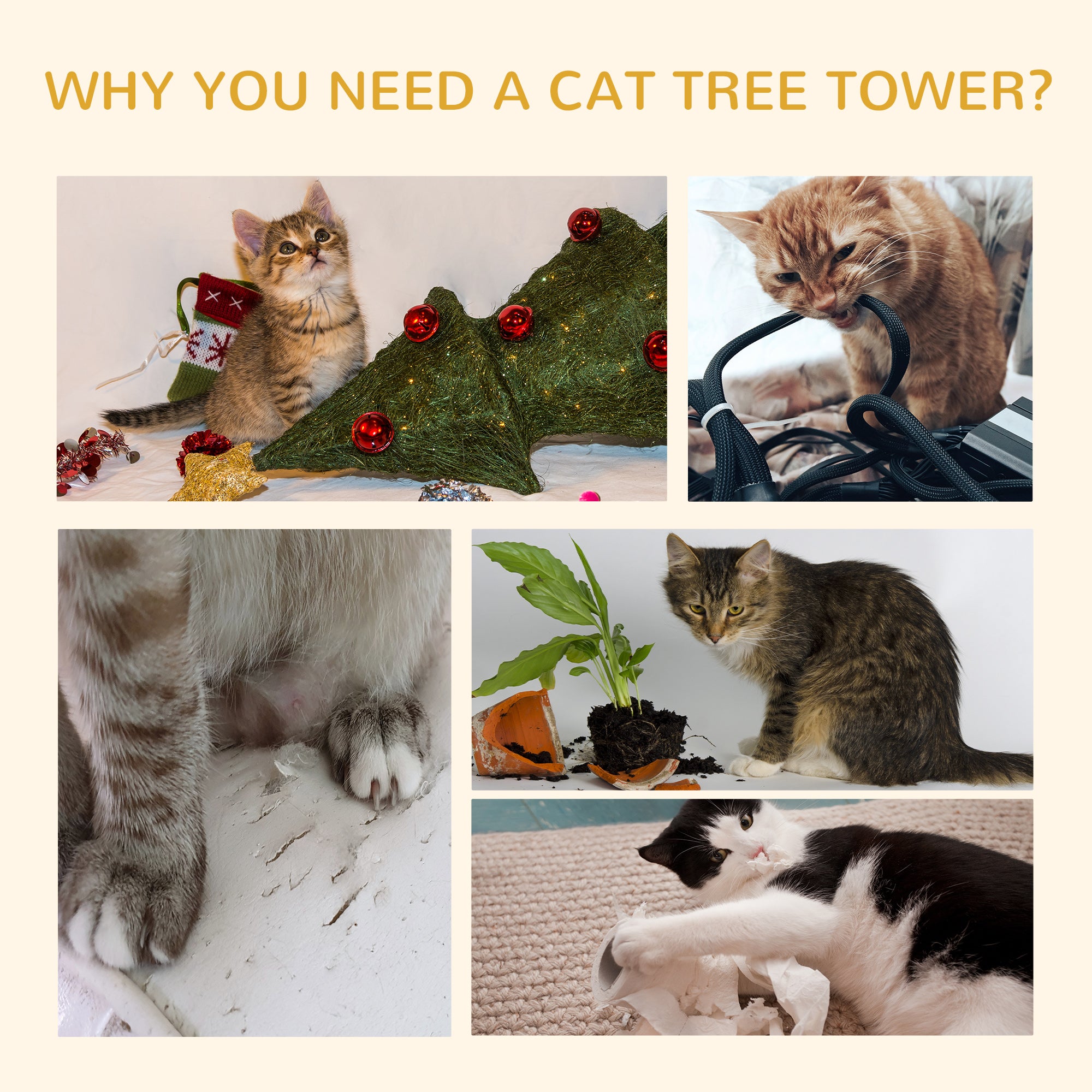 Floor Standing Cat Tree 94.5 - 10.25 Inch Height Adjustable Cat Climbing Tower, Apartment Hammock - 5 - cjdroshippping