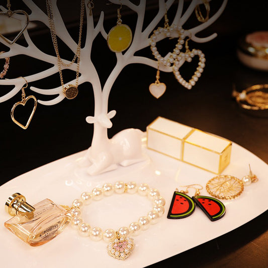 Deer Jewelry Display Stand Earrings Necklace Ring Jewelry Display Tray Jewelr Crystal Handle Antlers Jewelry Display Stand With Storage Drawer And Tray, Tree Tower Rack Hanging Organizer - 5 - CJ