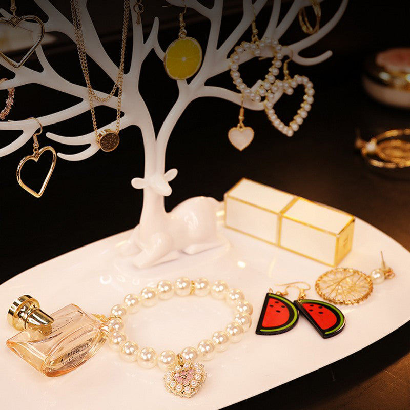 Deer Jewelry Display Stand Earrings Necklace Ring Jewelry Display Tray Jewelr Crystal Handle Antlers Jewelry Display Stand With Storage Drawer And Tray, Tree Tower Rack Hanging Organizer - 5 - CJ