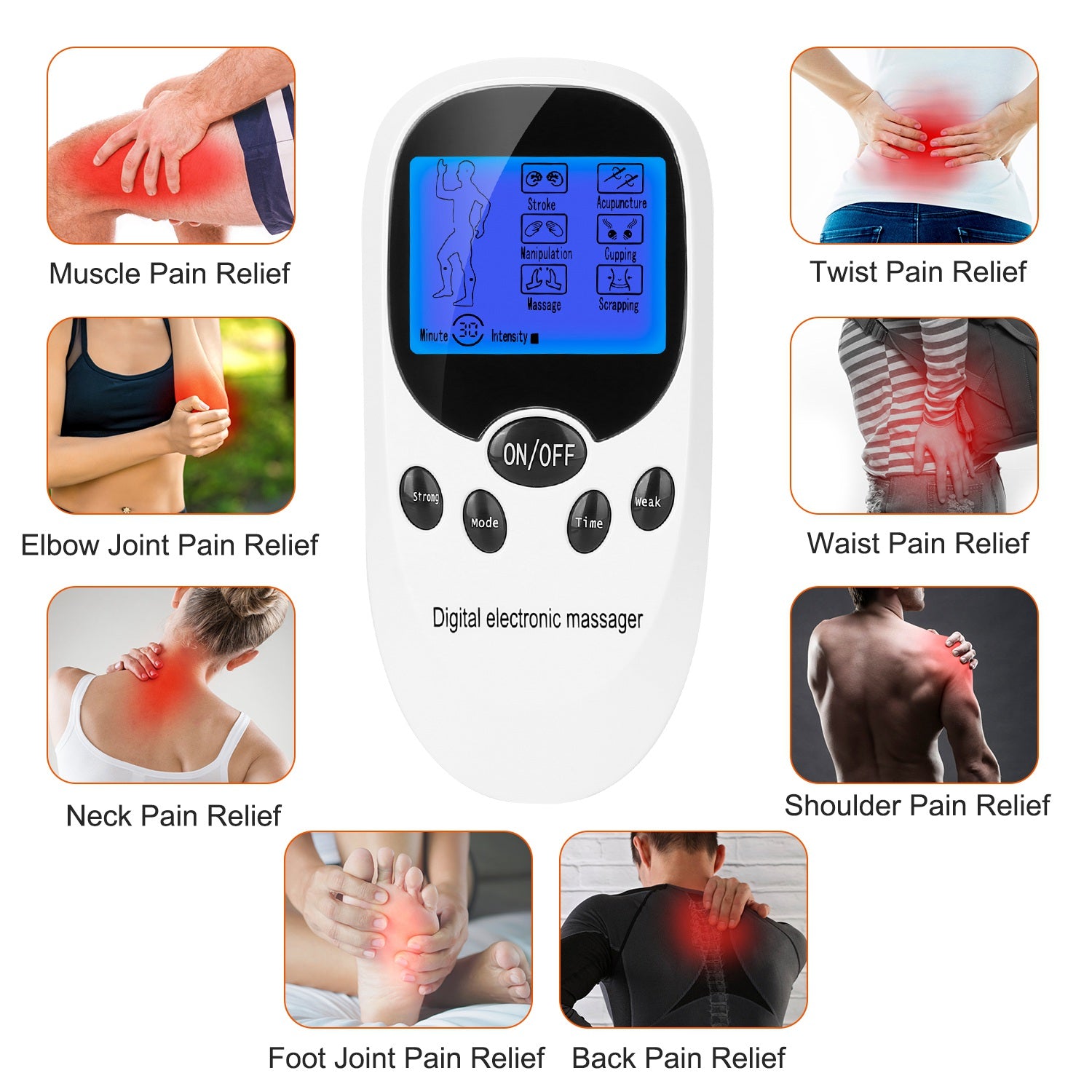 1Pc Electric Muscle Stimulator Dual Channels With 8 Electrode Pads Pulse Massager Pain Relief Therapy Tens Device - 5 - CJ