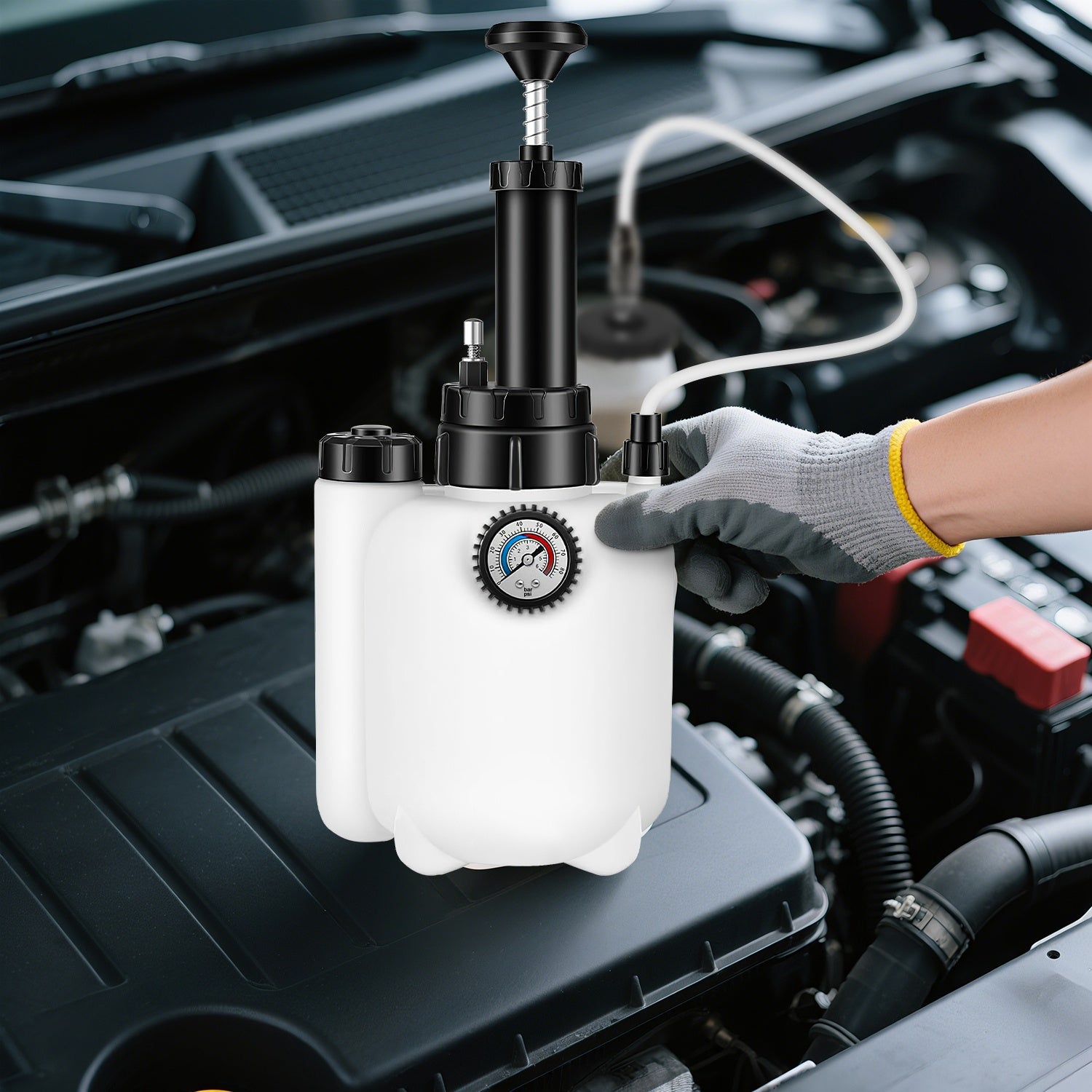 1 Set 3L Manual Brake Bleeder Kit One Person Brake Bleed Vacuum Pump Automotive Brake Fluid Bleeding Kit With 1L Waste Oil Bottle 4 Master Cylinder Adapters Gloves Funnel Fit For Most Vehicles - 5 - CJ