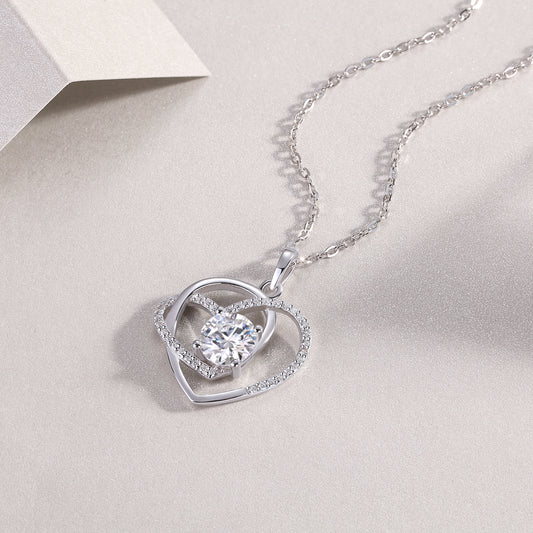 1Heart To Heart Interlocking Luxury Fashion Diamond Pendant Necklace Set With Mosan Diamond Silver Ornaments Prohibit TikTok sales - 5 - CJ