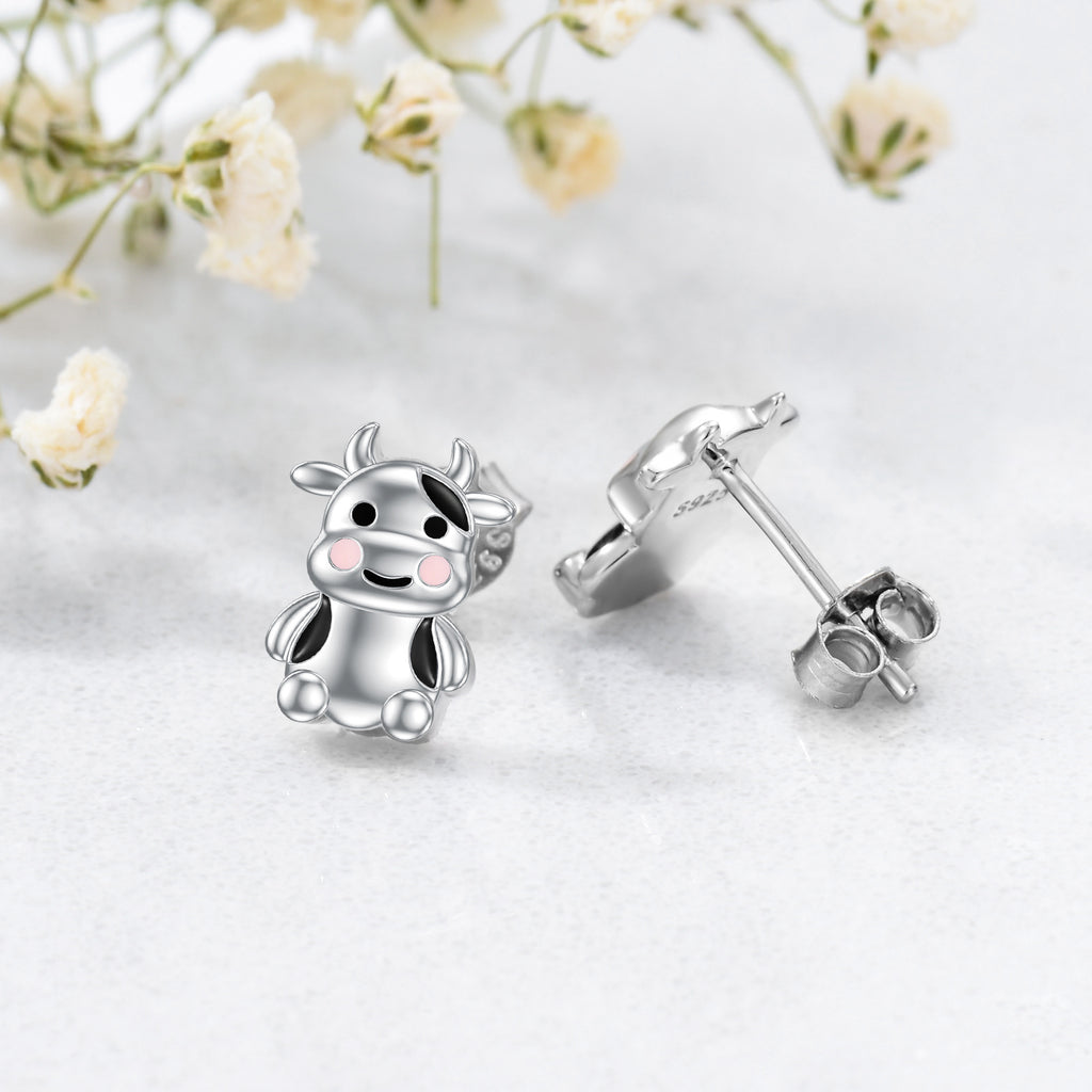Cow Earrings Sterling Silver Cow Jewelry Animal Stud Earrings Cow Gifts for Women Teens Birthday