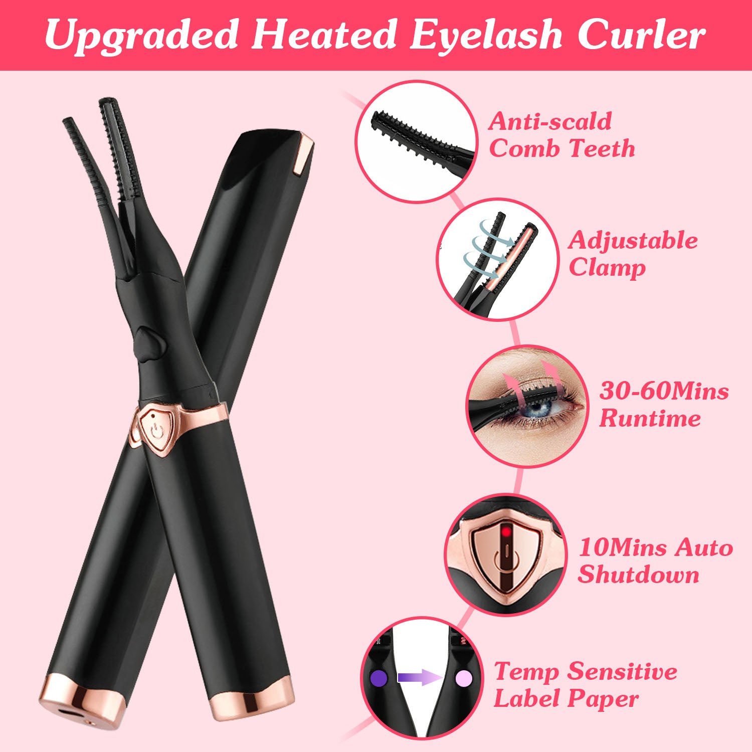 1Pc 2 In 1 Clip Comb Heated Eyelash Curler Electric Mini Lash Curler Natural Eye Lash Makeup Tool With 3 Temp Settings 15Mins Shutdown - 5 - CJ