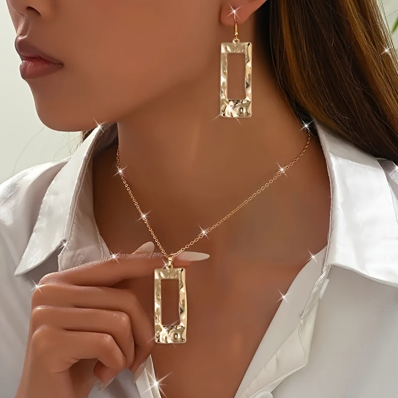 Lxalry Gold - Toned Hammered Geometric Jewelry Set, Recycled Alloy Necklace & Earrings For Women, Eco - Friendly Hypoallergenic Accessories For Daily Party Formal - 5 - CJ