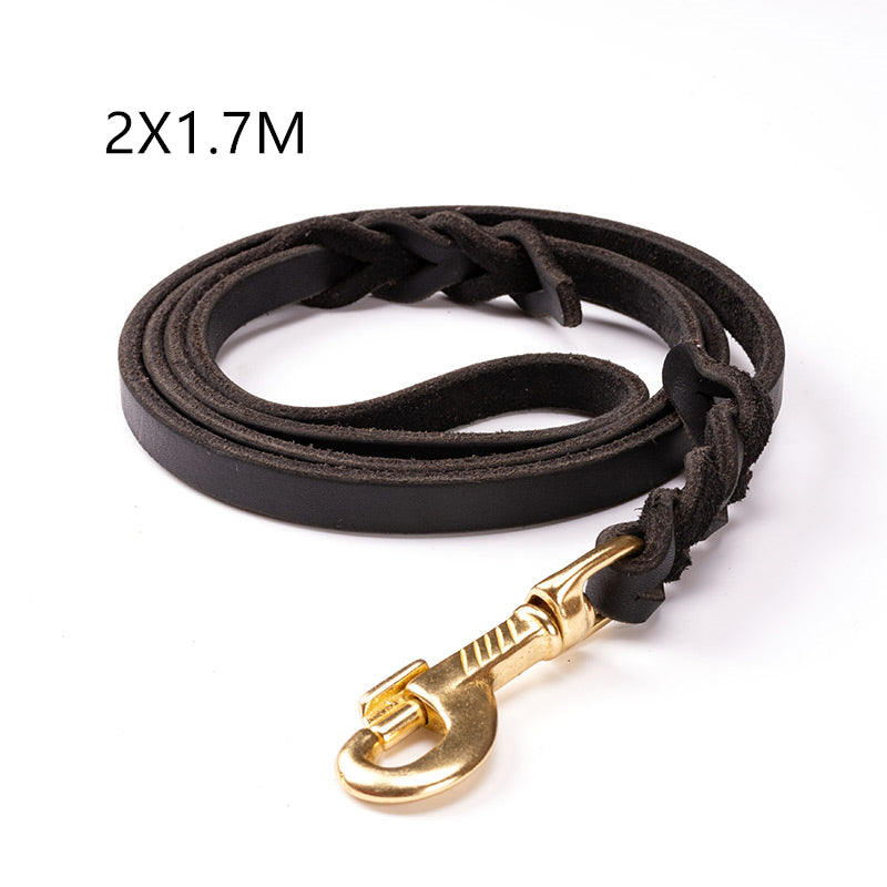 The first layer of leather dog leashes in the large dog chain demu training rope horse dog Golden Retriever dog rope - 0 - CJ - Black - 2X1.7M - CJJJCWGY00544 - Black - 2X1.7M