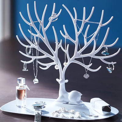 Deer Jewelry Display Stand Earrings Necklace Ring Jewelry Display Tray Jewelr Crystal Handle Antlers Jewelry Display Stand With Storage Drawer And Tray, Tree Tower Rack Hanging Organizer - 5 - CJ