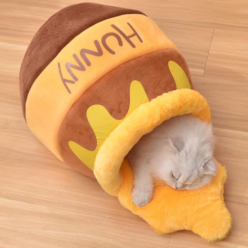Honey Pot Cat Bed, Comfortable Memory Foam Cat Cave Bed, Honey Pot Pet Nest Pet Cave Bed, Kitten Cave Bed Sleeping House, Cute Cartoon Design Semi Closed Cat Cave Bed For Small Cats - 4 - CJ