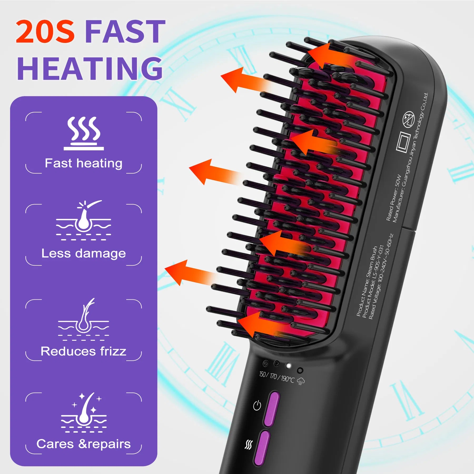 Hair Straightener Brush, Ionic Plus Steam Straightening Brush For Smooth, Anti - frizz Hair, Anti - Scald Ceramic Straightening Comb, Heated Straightener Brush Flat Iron Fast Heating For Home Salon - 5 - CJ