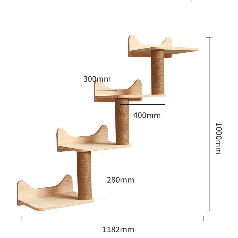 Pet Cat Climbing Frame Wall Type Solid Wood Wall Hanging Platform Ladder Pets Accessories - 0 - CJ - A wall steps - CJJT148790315OL
