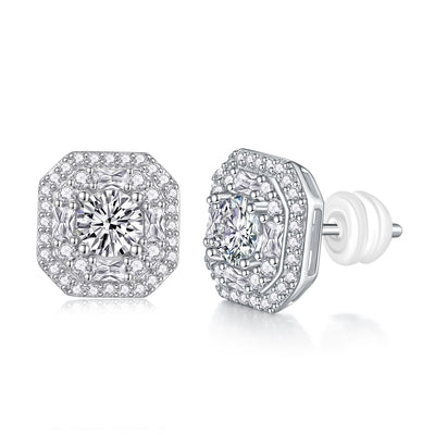 1Large Diamond Set With Moissanite Silver Earrings Luxury Fashion Diamond Stud Earrings Prohibit TikTok sales - 5 - CJ