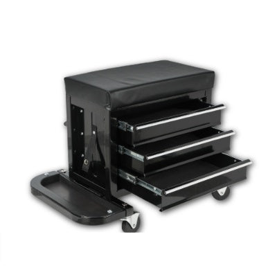 3-Drawer Tool Chest Rolling Mechanic Seat With Tool Trays,350lbs Max Weight Capacity,Black