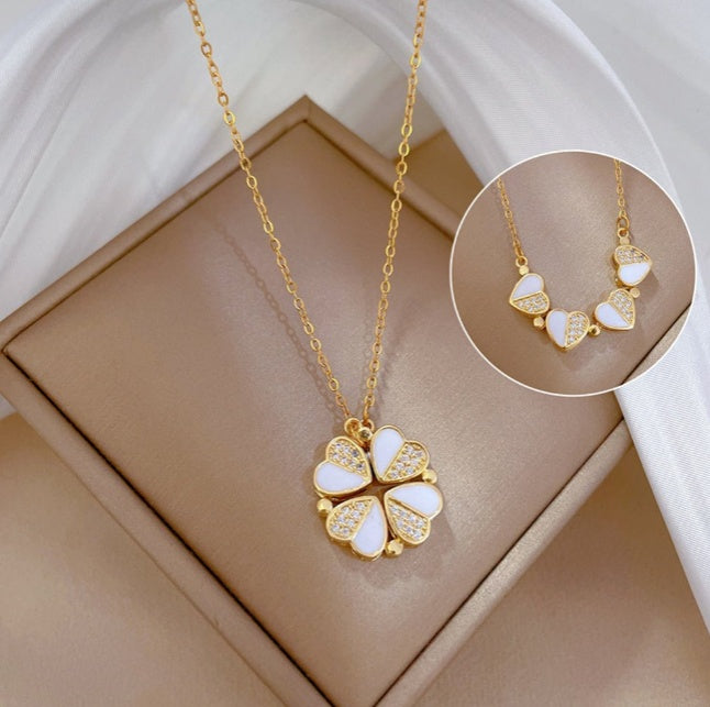 Luxury Four Leaf Clover Pendant Necklace Stainless Steel Crystal Heart Jewelry For Women Gift - 5 - CJ