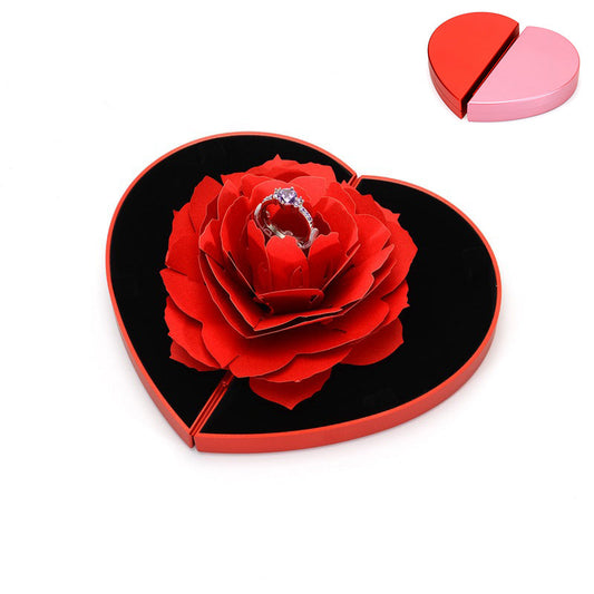 3D Love Box Heart - shaped Rose Flower Rotating Ring Box Valentines Day Gift - 4 - CJ