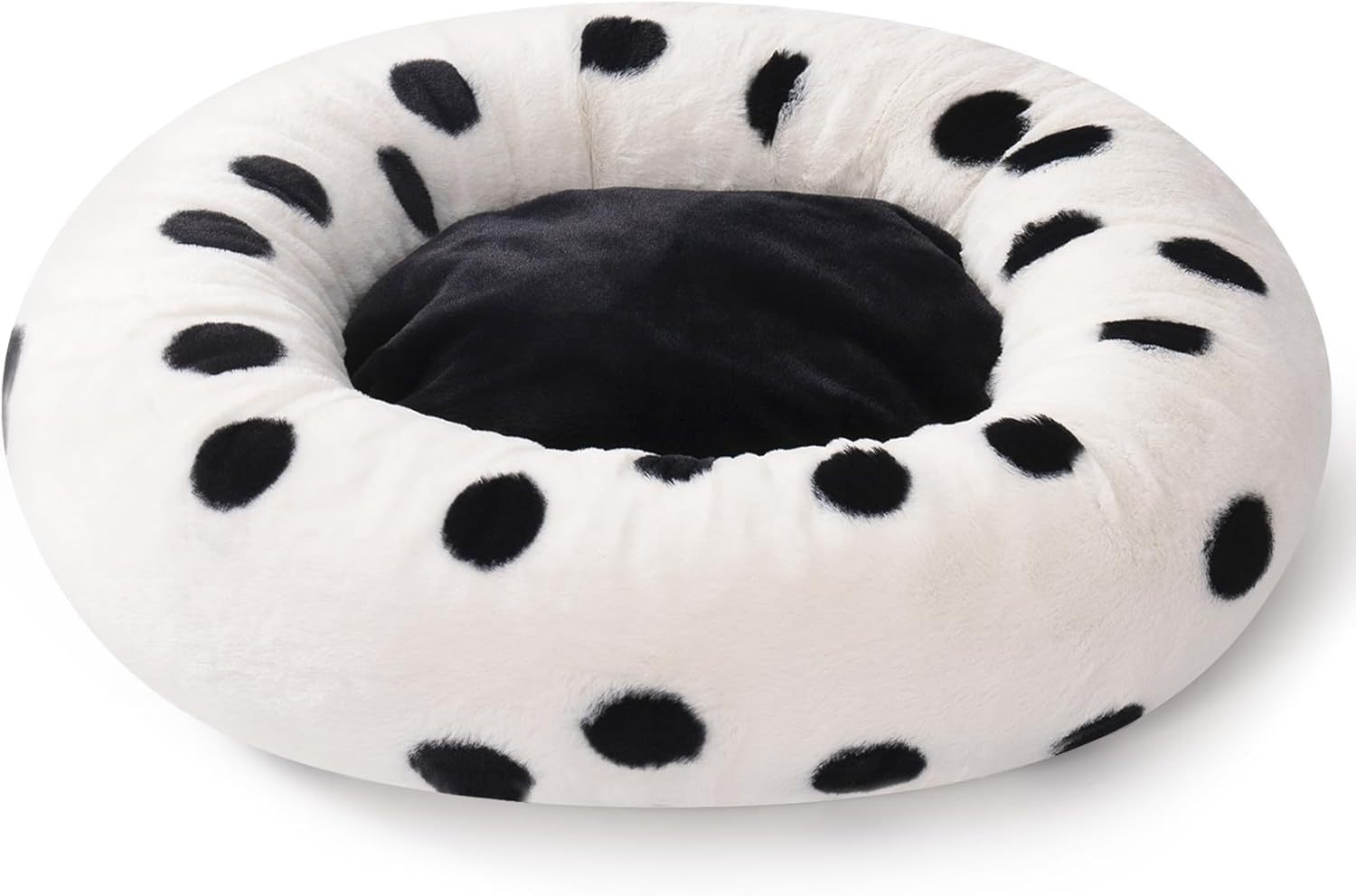 MEWOOFUN Donut Cat Bed For Indoor Cats - 23 Inch Round Washable Pet Bed With Non-Slip Bottom, Plush Fluffy Small Dog Bed For Puppies & Kittens, Black Dot