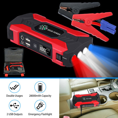 Car Jump Starter Booster 800A Peak 28000mAh 12V Battery Charger Up To 6.0L Gas Or 3.0L Diesel Engine With LCD Screen 4 Modes LED Flashlight - 5 - CJ