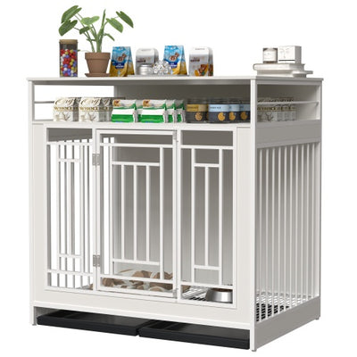 43.3 Inch Large Dog Kennel Furniture, Wooden Kennel With Divider - 5 - CJ
