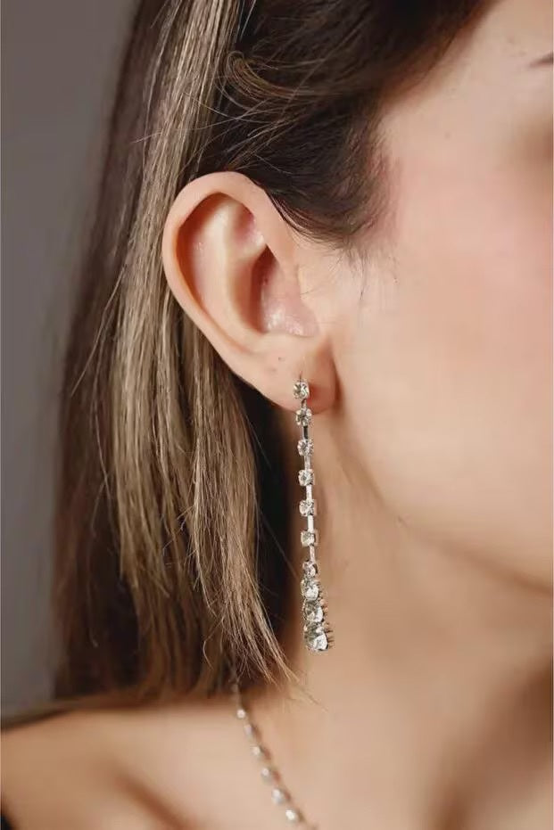 Silver Plated Bridal Tennis Necklace Earring Set Wedding Jewelry