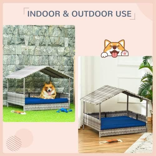 The Rattan Dog House Outdoors With A Canopy, The Rattan Dog Bed With A Waterproof Mat Is Suitable For Small And Medium Sized Dogs - 5 - CJ