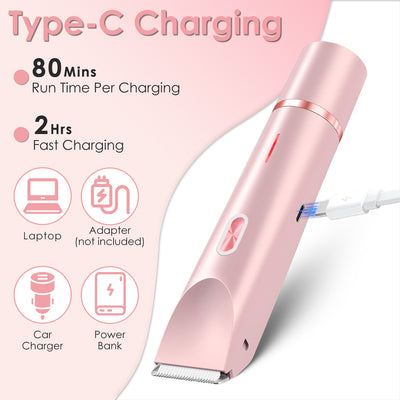 1Pc 2 In 1 Bikini Trimmer For Women Dual Head Cordless Body Shaver IPX7 Waterproof Rechargeable Pubic Hair Razor Wet And Dry Use For Bikini Underarm Leg Arm Body Face - 5 - CJ