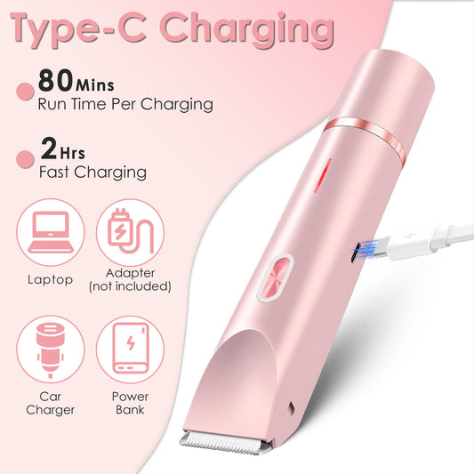 1Pc 2 In 1 Bikini Trimmer For Women Dual Head Cordless Body Shaver IPX7 Waterproof Rechargeable Pubic Hair Razor Wet And Dry Use For Bikini Underarm Leg Arm Body Face - 5 - CJ