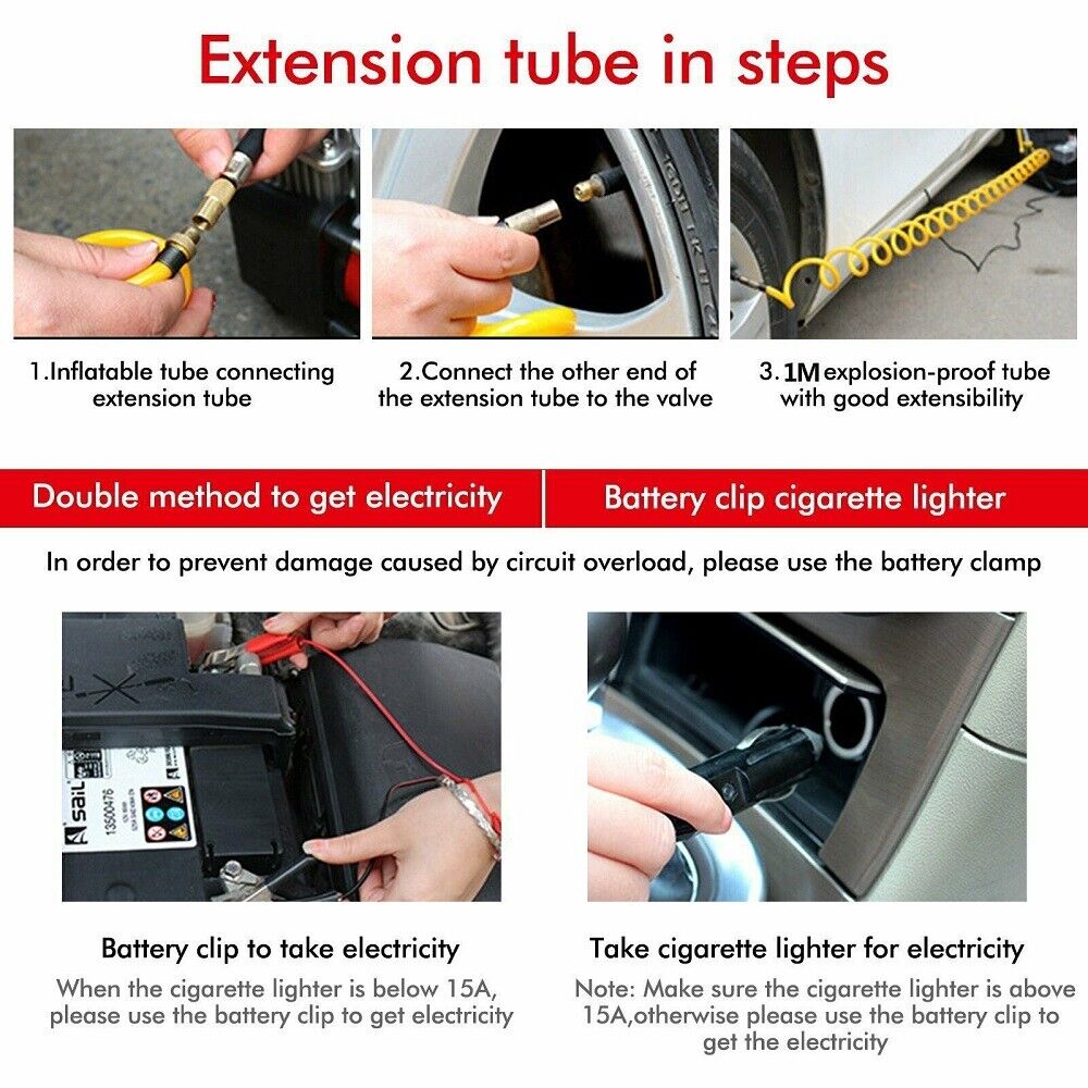 150PSI HEAVY DUTY PORTABLE 12V ELECTRIC CAR TYRE INFLATOR AIR COMPRESSOR - 5 - CJ