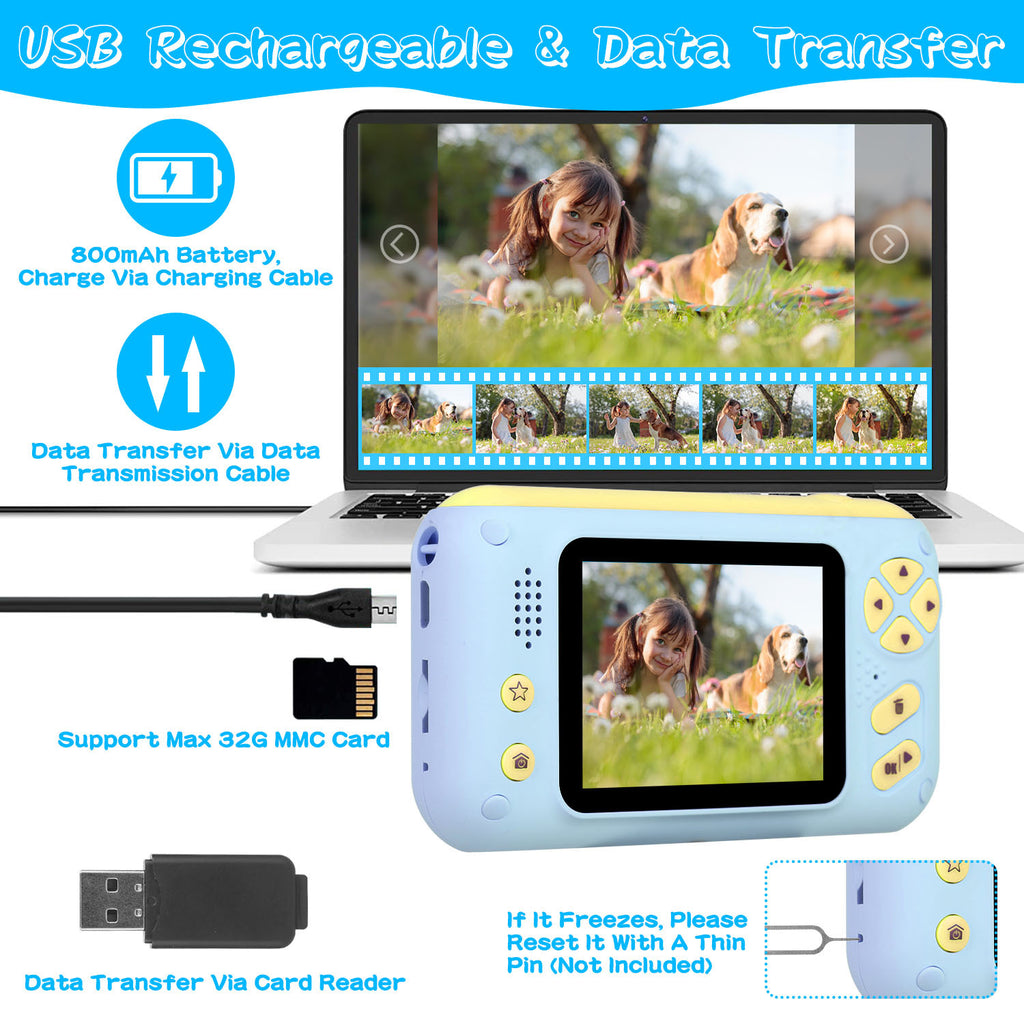 1Pc Kids Digital Camera With Flip Lens Children Video Camcorder Christmas Toy Birthday Gifts With Tripod 2.4in Screen 32G MMC Card For 3-10 Year Old Boys Girls