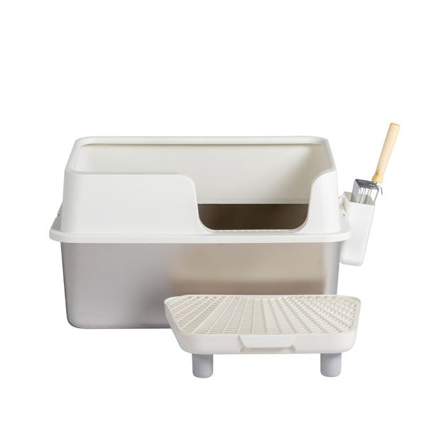 Stainless Steel With Plastic, Buckle Style With Shovel, Foot Pad, White Litter Box - 5 - CJ