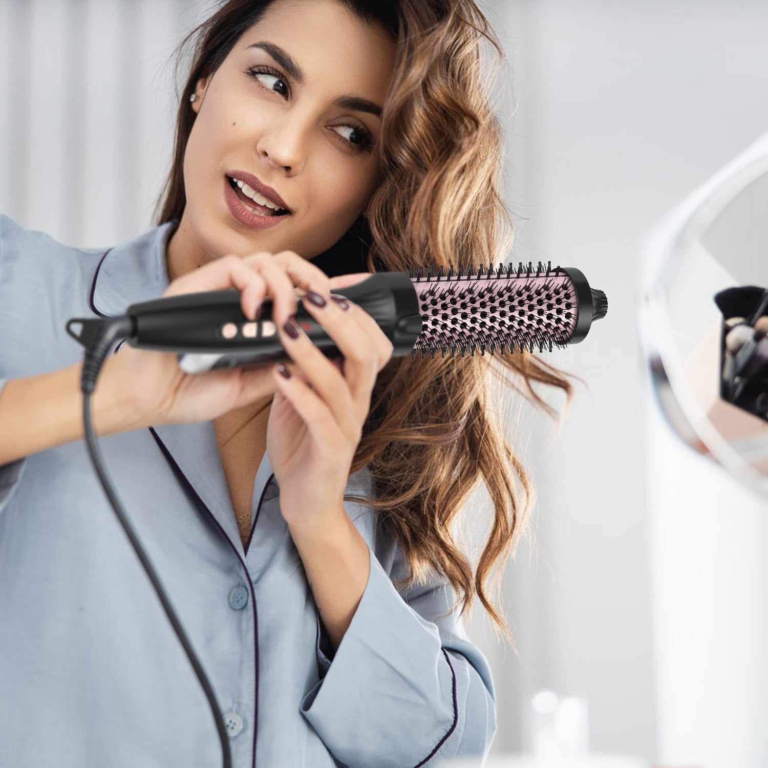 1Pc 3 In 1 Thermal Brush Hair Curler Brush Hair Curler Straightener With 10 Heating Levels 30S Fast Heating Fit For All Hair Types For Home Travel - 5 - CJ