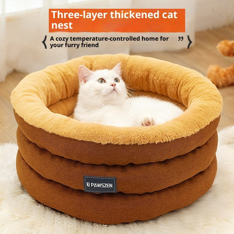 Round Pet Bed Winter Thickened Large Kennel - 0 - CJ