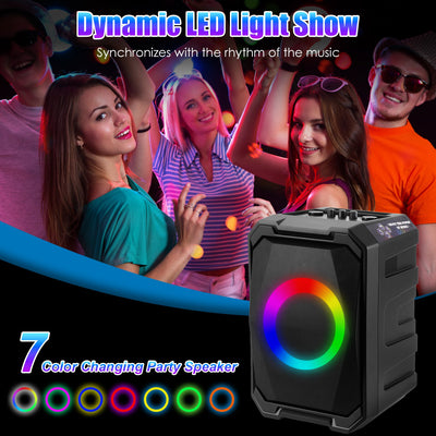 1Pc Portable Wireless Party Speaker With LED Light 2 Wireless Mics Remote Control TWS Music Accompany Mic. Priority Bass Echo Mic Treble Guitar In - 5 - CJ
