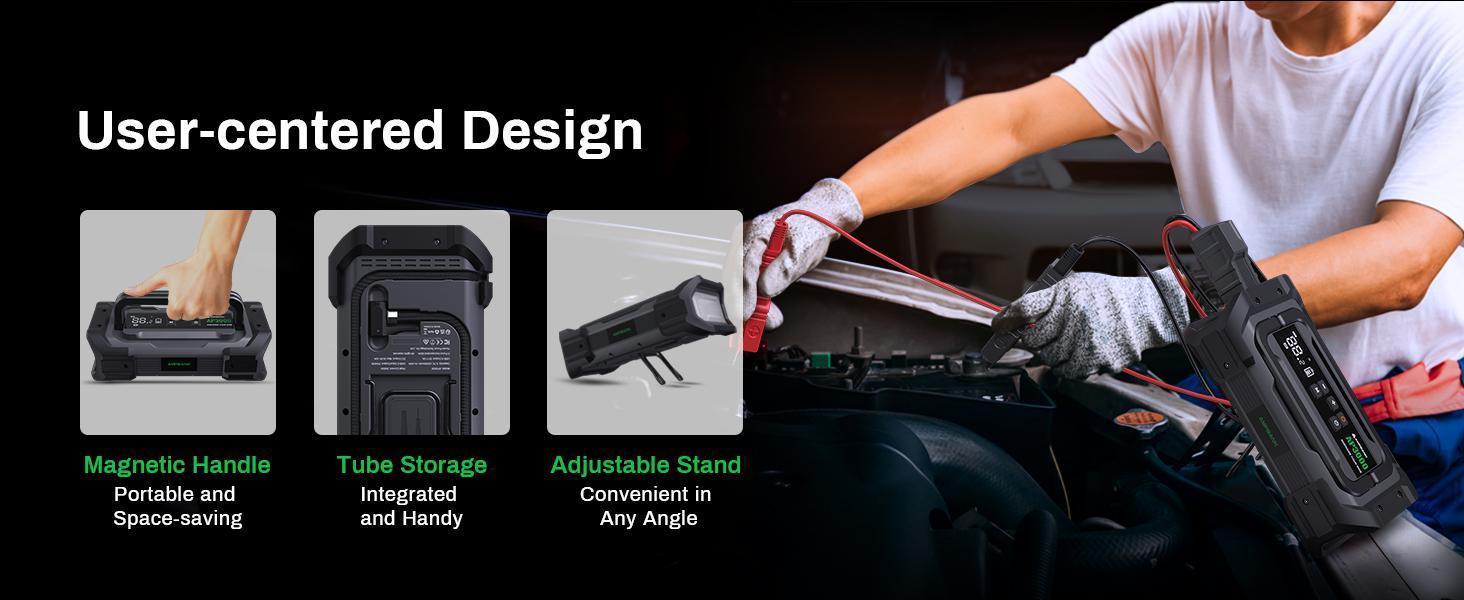 3000A Portable Car Emergency Starter Power Supply With Inflator Function 150PSI Digital Tire Inflator 12V Car Battery Charger With LED Lighting LCD Display - 5 - CJ
