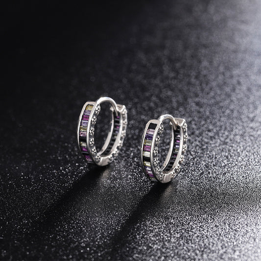 S925 Sterling Silver Zircon Rainbow Earrings - 4 - CJ