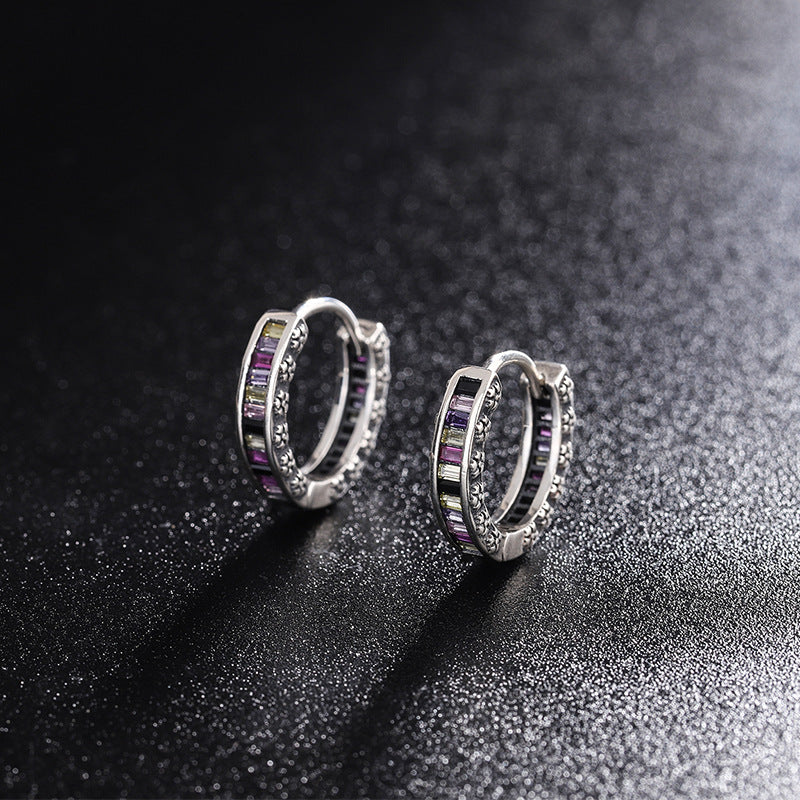 S925 Sterling Silver Zircon Rainbow Earrings - 4 - CJ