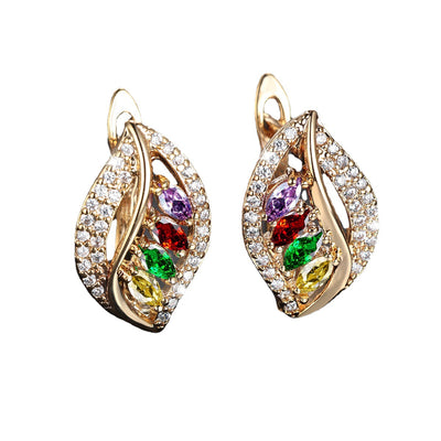 Ins Leaf - shaped Rhinestones Earrings Fashion Unique Zircon - encrusted Stud Earrings Women's Jewelry - 0 - CJ