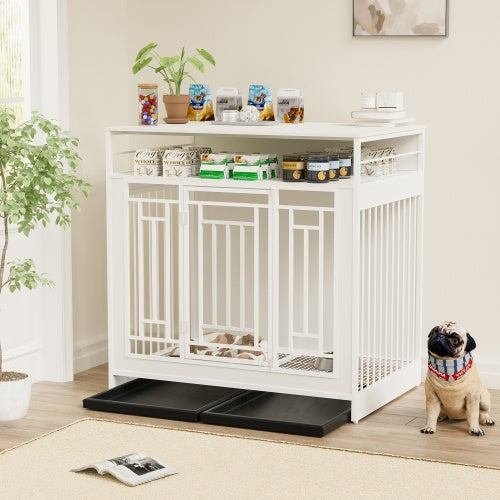 43.3 Inch Large Dog Kennel Furniture, Wooden Kennel With Divider - 5 - CJ