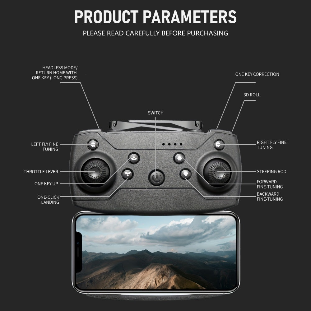 E88 Dual Camera Drone, WiFi FPV Double Folding RC Quadcopter Altitude Hold, Remote Control Toy For Beginners, Ideal Men's Gift For Outdoor Fun, Great For Christmas, Halloween, And Thanksgiving