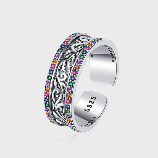 S925 Sterling Silver Retro Tang Grass Rattan Flower Ring - 4 - https://x.com/titan_prim62775J