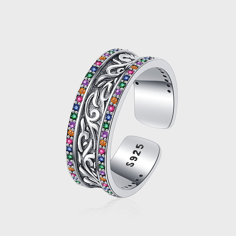 S925 Sterling Silver Retro Tang Grass Rattan Flower Ring - 4 - https://x.com/titan_prim62775J