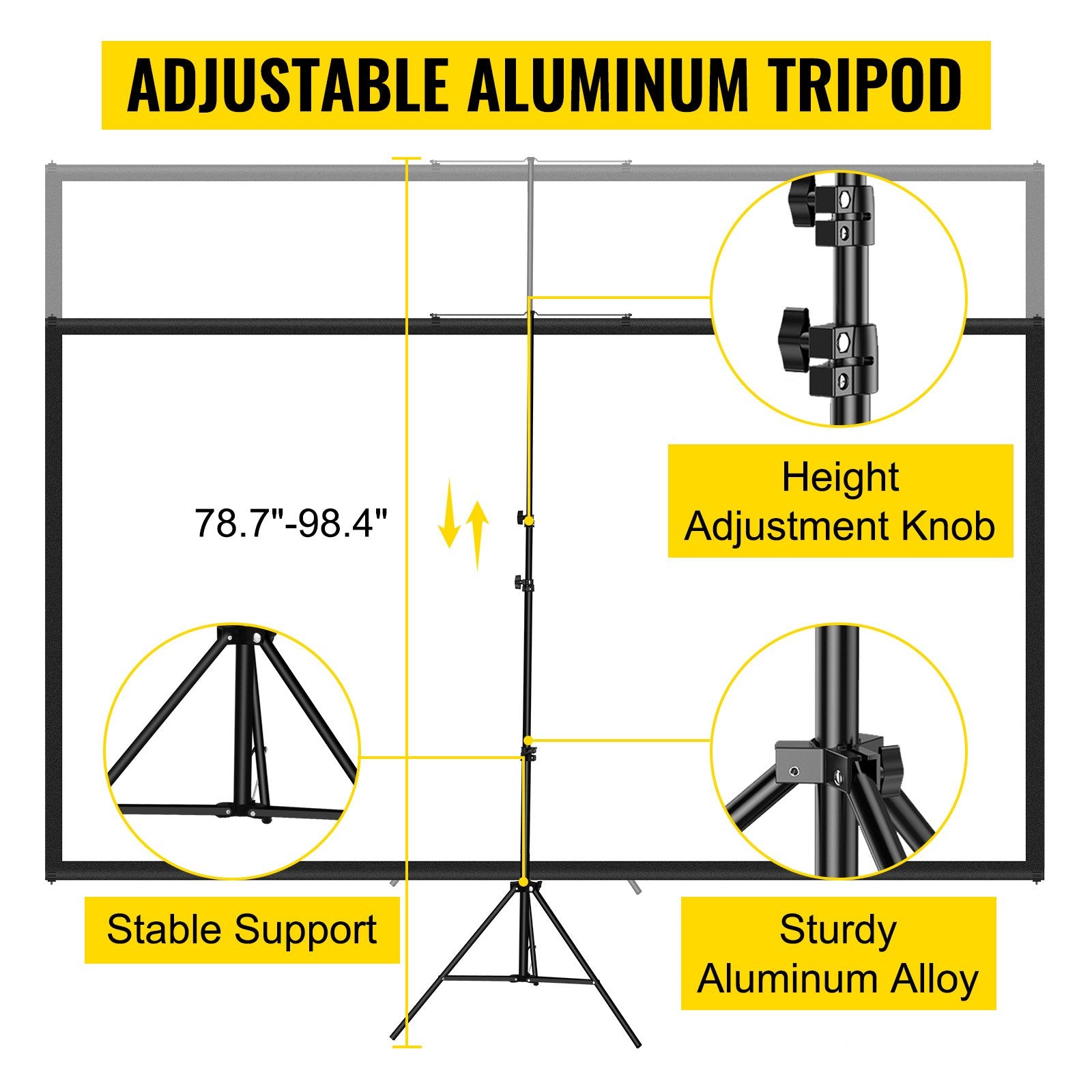 Tripod Projector Screen With Stand 100inch 16:9 4K HD Projection Screen Stand Wrinkle - Free Height Adjustable Portable Screen For Projector Indoor & Outdoor For Movie, Home Cinema, Gaming, Office - 5 - CJ