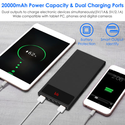 1Pc 20000mAh Power Bank Ultra - thin Phone Charger Dual USB Port Flashlight Battery Remain Display - 5 - CJ