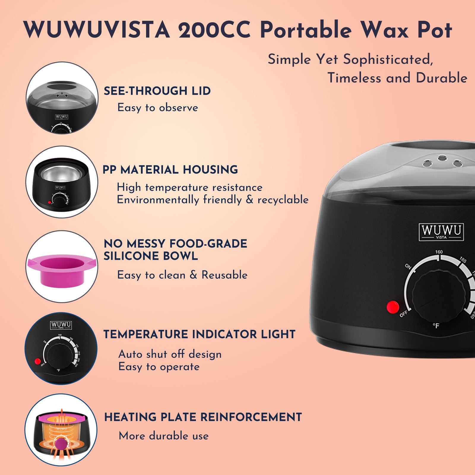 Waxing Kit 11 Items WUWUVISTA Hair Removal Wax Kit With Wax Melt Warmer Waxing Beads For Face,Brazilian,Full Body,Bikini,Sensitiive Skin Suitable For Plugs Of American, European Specification - 5.0 - CJ