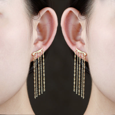 Women's Sterling Silver Gold Plated Long Dangling Tassel Earrings - 4 - CJ