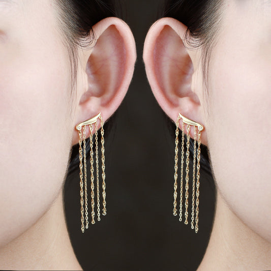 Women's Sterling Silver Gold Plated Long Dangling Tassel Earrings - 4 - CJ
