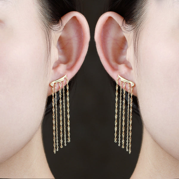 Women's Sterling Silver Gold Plated Long Dangling Tassel Earrings - 4 - CJ