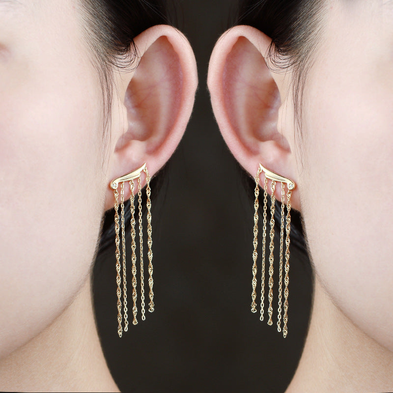Women's Sterling Silver Gold Plated Long Dangling Tassel Earrings - 4 - CJ