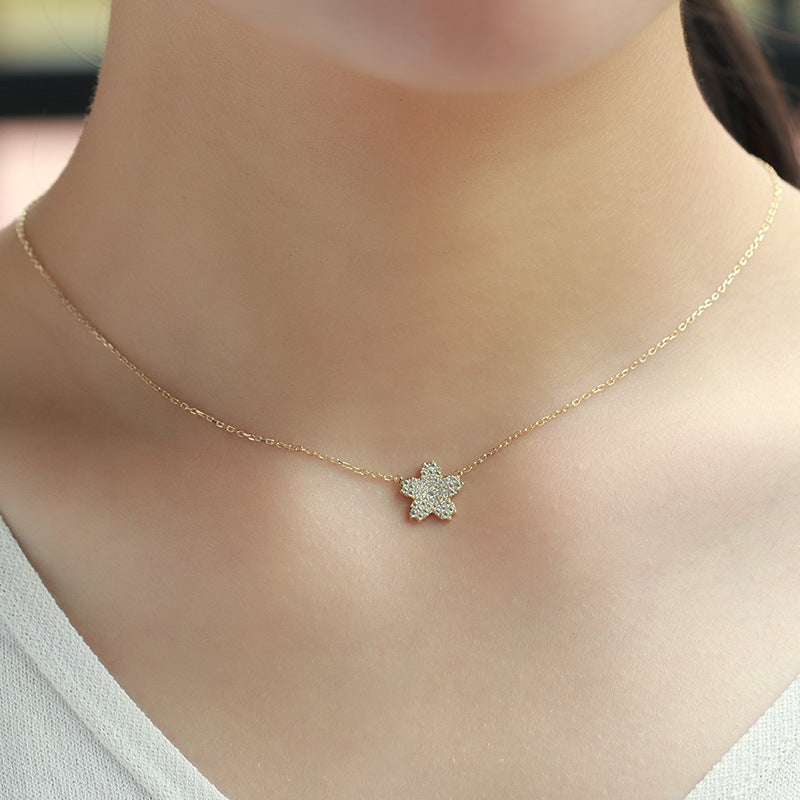 Women's Light Jewelry Sterling Silver Full Diamond Flower Necklace - 4 - https://x.com/titan_prim62775J