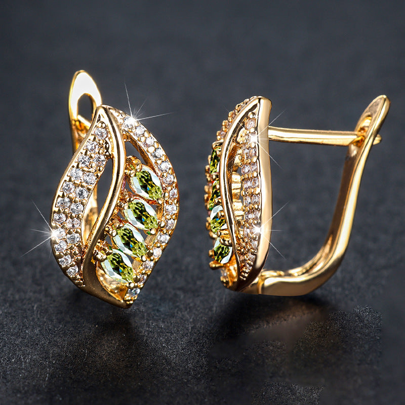 Ins Leaf - shaped Rhinestones Earrings Fashion Unique Zircon - encrusted Stud Earrings Women's Jewelry - 0 - CJ